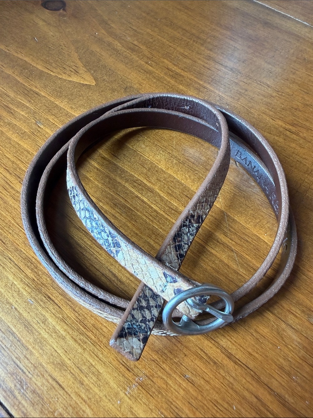 Banana Republic Snake Skin Super Skinny Belt Genuine Leather Brown L